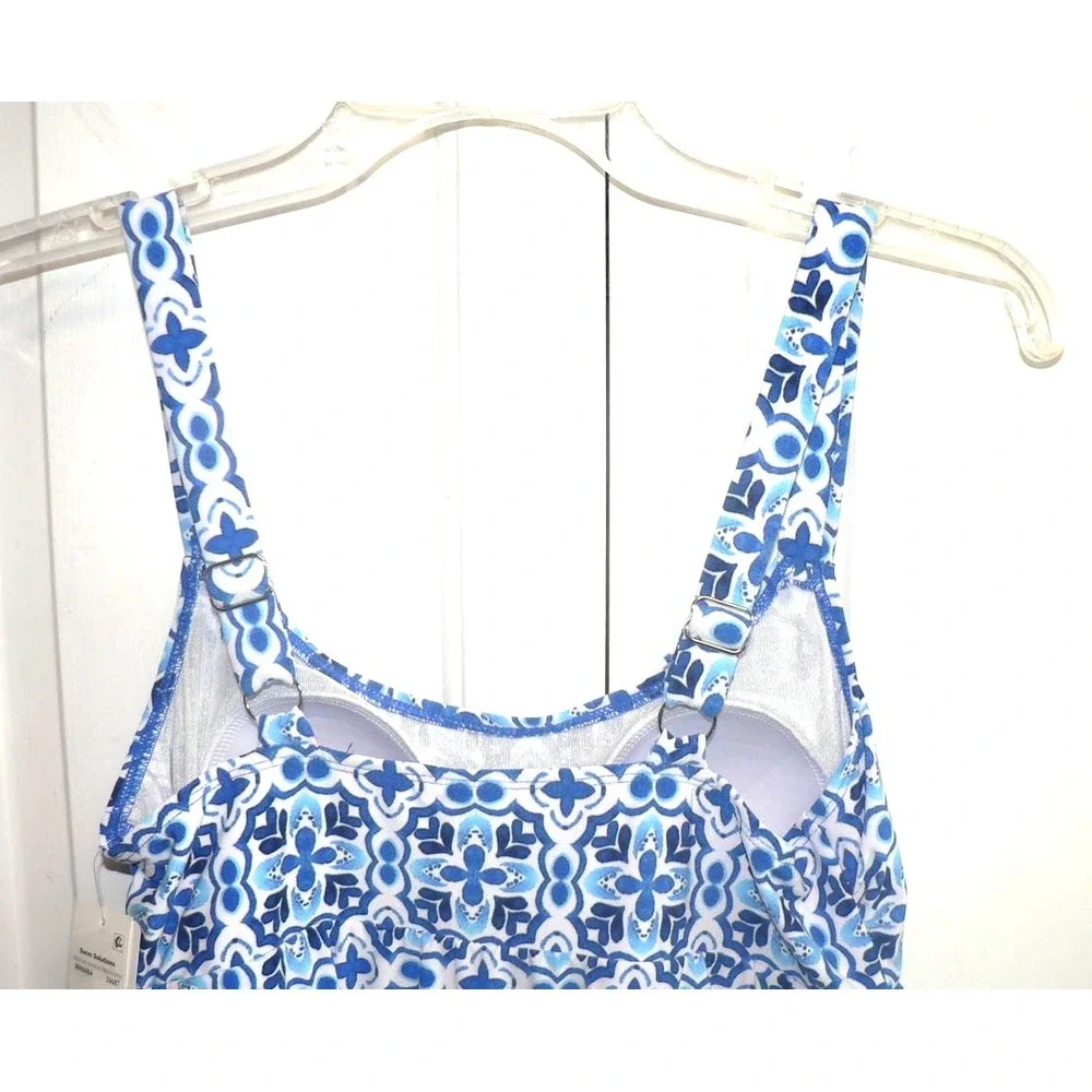 Swim Solutions Women's High-Low Double-Tier One-Piece Swimsuit in Blue Size 8 - Picture 8 of 9